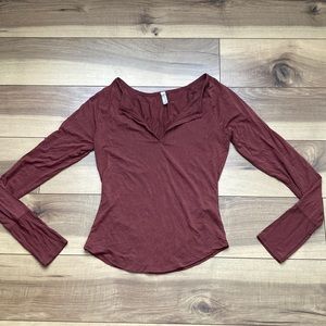Free People Long Sleeve Top in Burgundy